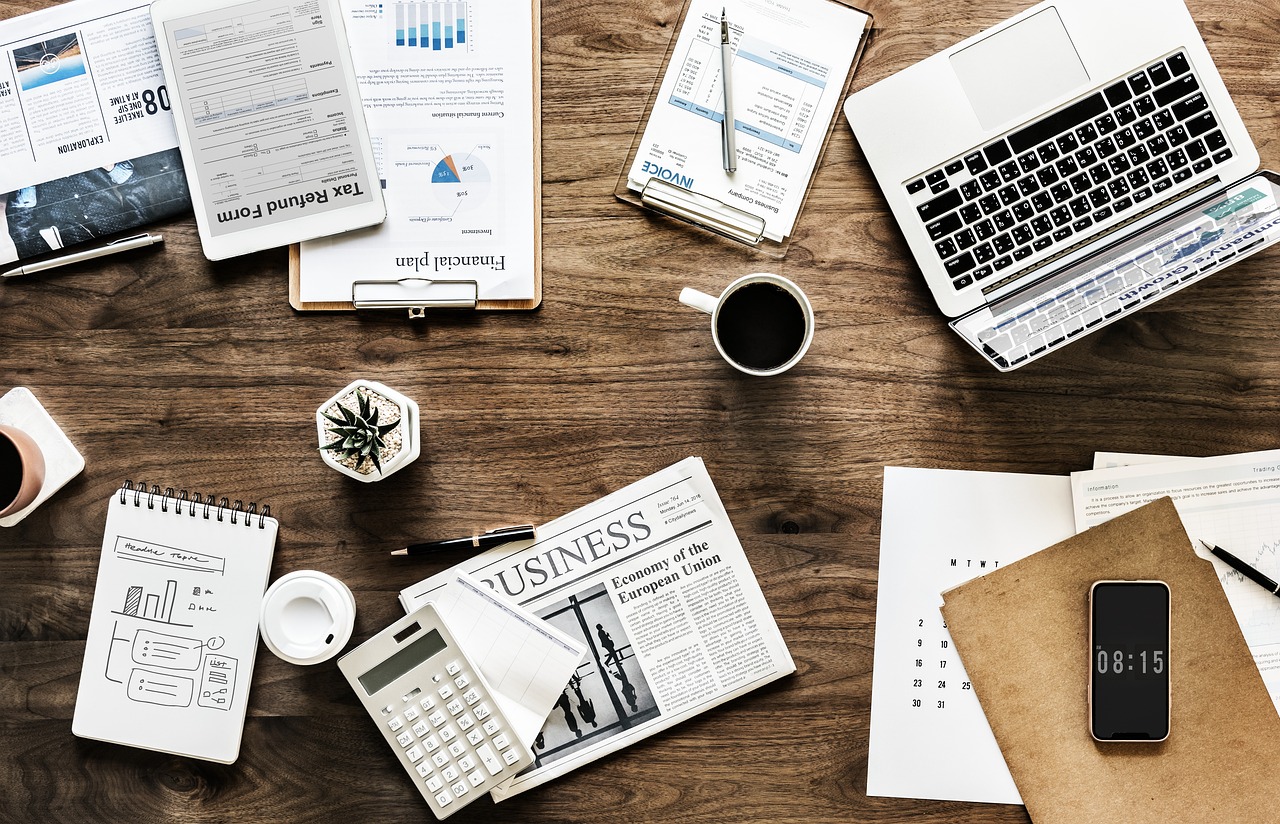 desk work business office finance documents analysis application brainstorming computer flatlay information laptop marketing notebook objects planning startup wooden table workplace workspace business business business business business finance