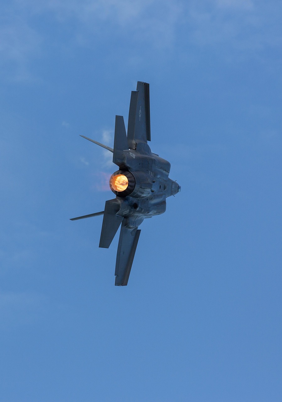 fighter jet f-35 aircraft plane aviation airplane flight flying defense military stealth f-35b f-35a sky nature blue sky blue afterburner
